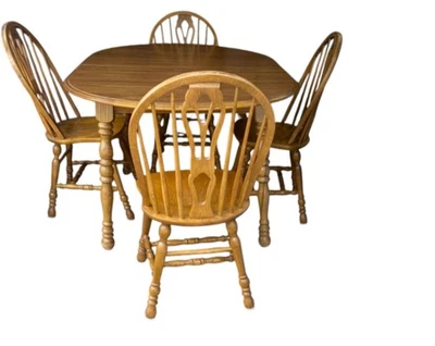 Cochrane Vintage Oval Solid Oak Dining Table set with 4 Windsor chairs - Image 1 of 4