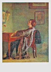 Postal rusa A.Shurygin 1958 HOMBRE EN CLAVECÍN Romance "Por favor, entiende" - Imagen 1 de 2