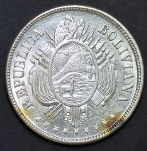 1873, Bolivia, PTS FE, Potosi Mint, 1/2 Boliviano / 50 Centavos, KM 161.1, A2 - Picture 1 of 2