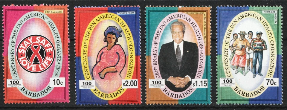 2002 Barbados Sc# 1039-042 - 100th Anniv PanAm Health Org. MNH set Cv$6.00 - Image 1 of 1