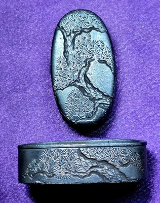 Fuchi and Kashira kuromatsu For Japanese Samurai Katana Sword - Image 1 of 4