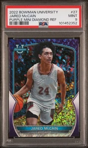 2022-23 Bowman University cromo Jared McCain #27 púrpura mini diamante PSA 9 como nuevo - Imagen 1 de 2