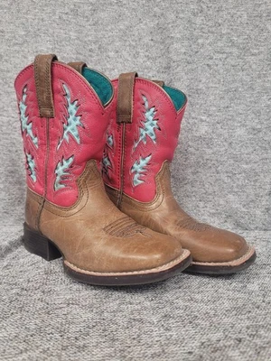 Ariat Western Boots Girls Size 9 Brown Leather Pink Wiggle Room Cowboy Riding - Image 1 of 4