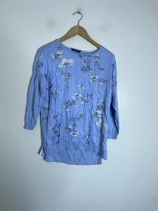 Joules Top Damen Größe 8 Blau Blumenmuster Wolle Statement Strickmuster Pullover Pulli - Bild 1 von 9