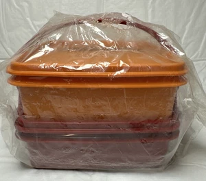 Vintage Tupperware Square Harvest arancione rosso sandwich custode set 1362-62 B NUOVO - Foto 1 di 7