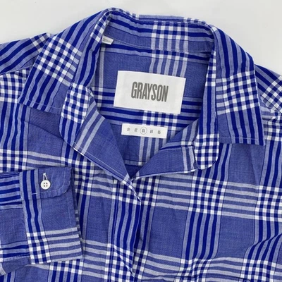 Grayson The Hero Womens Medium Plaid Button Down Shirt Blue White Long Sleeve - Image 1 of 4