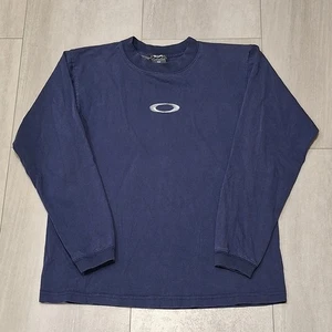 Vintage Oakley Software Shirt Mens M Blue Center Logo Made USA 90s Skate Tee - Picture 1 of 7