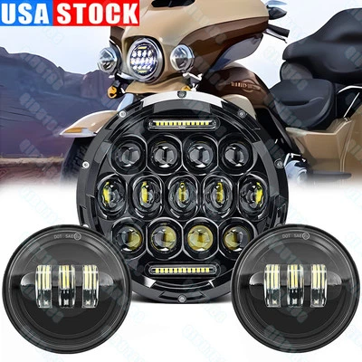 Faro LED DRL de 7 pulgadas + luces de paso para Harley Davidson Touring Road King Foto 1 de 4