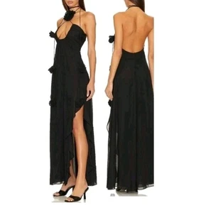 For Love And Lemons Desiree Dress Gown 2X Black Halter Maxi Ruffle Formal New - Picture 1 of 12