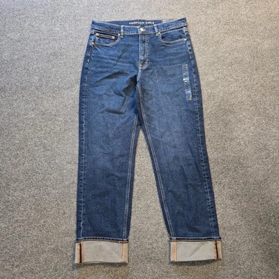 American Eagle Jeans Womens Size 12 Blue Straight Super High Rise Cuffed Capsule - Image 1 of 4