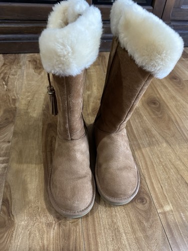 Stivali UGG Plumdale taglia 5 castagno nappa zip scamosciata foderati in shearling