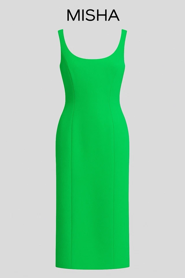 Vestido midi Misha Coretta verde recortado talla S EU 36 verde isla ceñido al cuerpo Foto 1 de 4