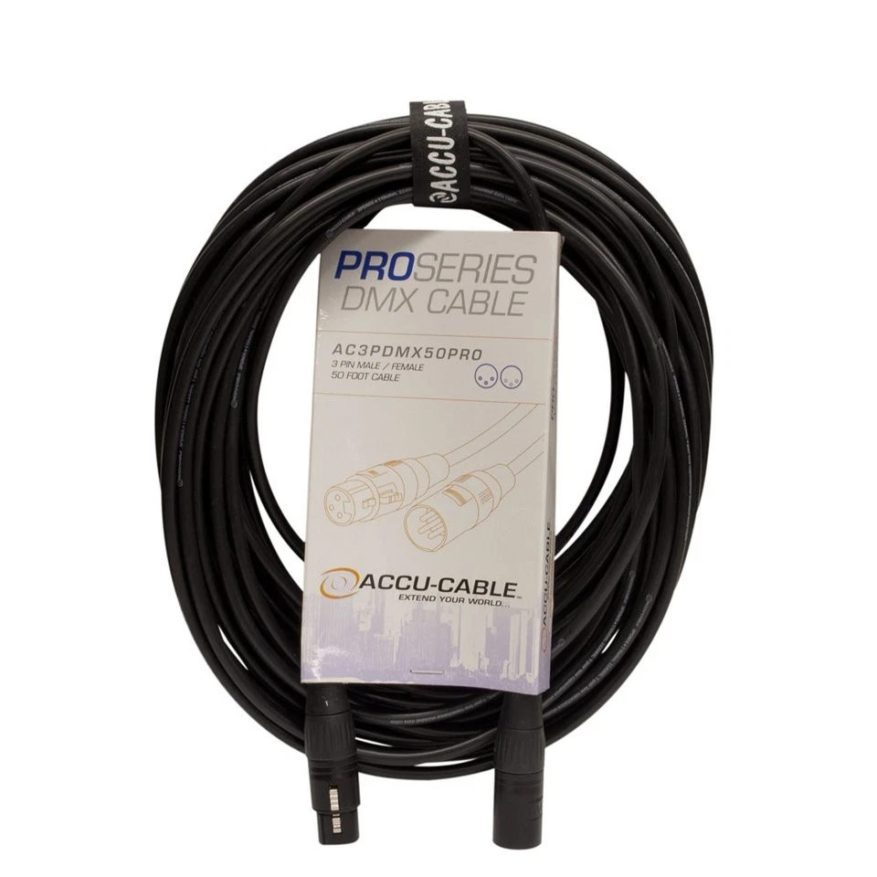 Accu ADJ Products AC3PDMX50PRO 3-Pin DMX Cable, 50', Black - Image 1 of 1