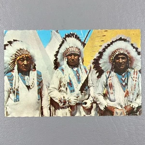 Proud Native American Chiefs Postcard Ceremonial Feathers Postcard Unposted - Picture 1 of 2