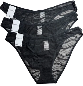 CALVIN KLEIN Women 3-Pack Mesh Lace Bikini Panties QD3972 BLACK Polyamide Size M - Picture 1 of 4