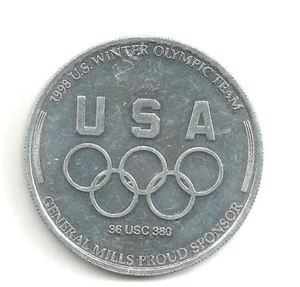 (pasteelers1)1998 US Winter Olympic Team General Mills Sponsors Alaun Medal 39mm - Bild 1 von 2