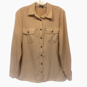 Notations 3/4 Roll Tab Sleeve Blouse Chest Pockets Button Front Small Polka Dot - Picture 1 of 6