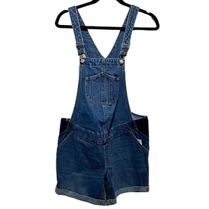 NWT Maternity Side-Panel Slouchy Jean Short Overalls Women's Size S - Picture 1 of 5
