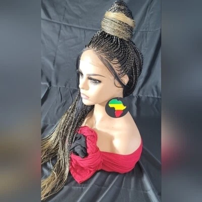 Hermosa peluca de encaje trenzado, peluca corta pelucas ombre, peluca afro, 100% hecha a mano nueva con etiquetas Foto 1 de 4