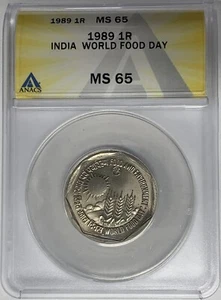1989 Indien 1 Rupie Münze ANACS MS 65 W4 - Bild 1 von 2