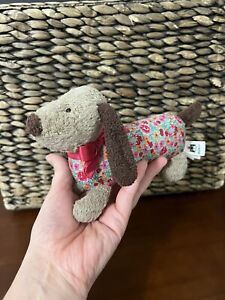 Jellycat Dainty Brown Dog 8” Floral Sausage Plush Retired Htf