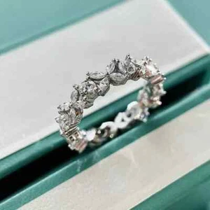 3.00Ct Round Diamond Simulated 14K White Gold Plated Full Eternity Wedding Ring - Picture 1 of 6