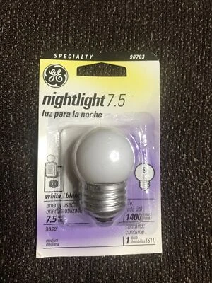 GE Specialty 90703 Nightlight Bulb S11, 7.5W Medium Base, White 120 Volts New - Image 1 of 2