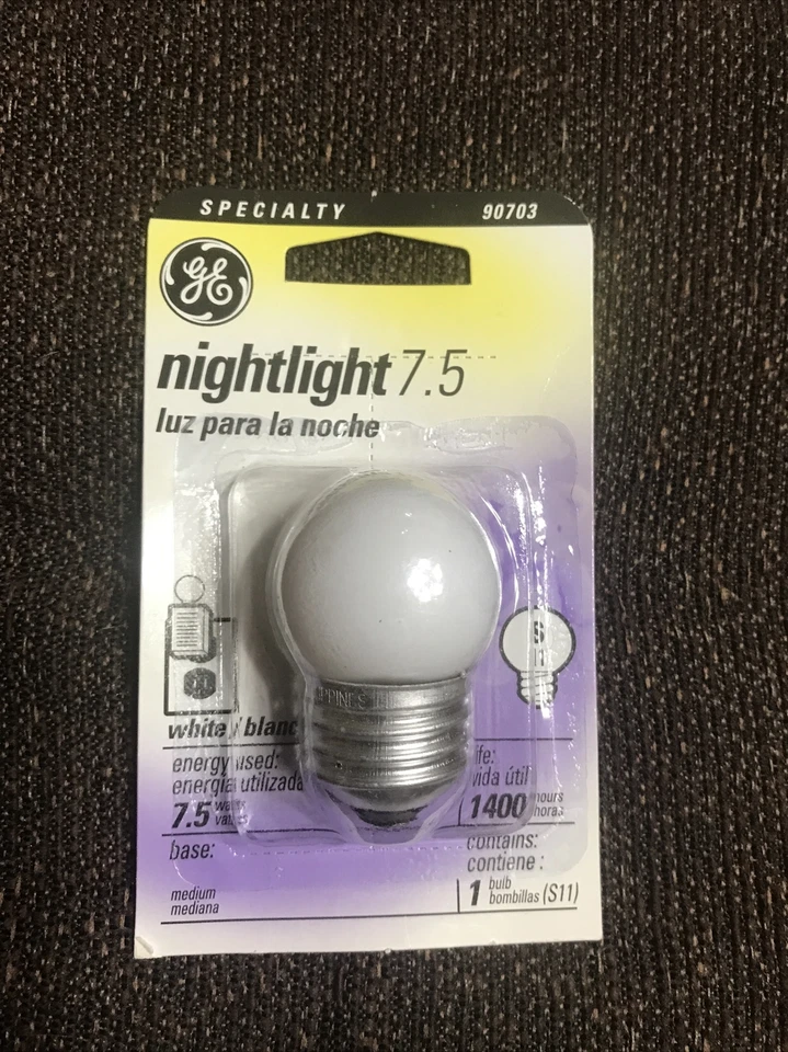 GE Specialty 90703 Nightlight Bulb S11, 7.5W Medium Base, White 120 Volts New - Image 1 of 2