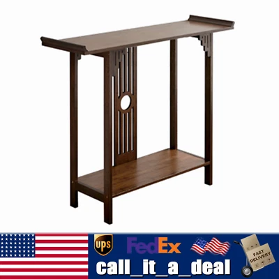2-Layer Vintage Console Table Sofa Side Table Entryway Table Bamboo Shelf New - Image 1 of 4