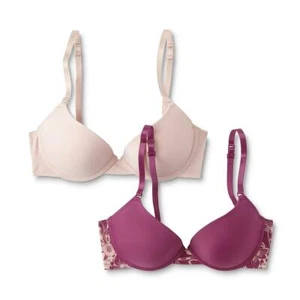 Joe Boxer Underwire T-Shirt Bras 2 Pack 42D Pink & Pink Floral NEW - Picture 1 of 1