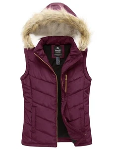 Wantdo Women's Winter Quilted Vest Jacket Puffer Sleeveless Jacket Warm Fur Hood - Picture 1 of 31