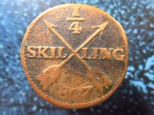 Sweden 1/4 Skilling 1807 h7534 World Money Coin - Picture 1 of 2