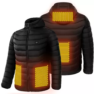 Men Heated Puffer Jacket Electric Heating Coat Insulated Hood Windbreaker 9Heat - Picture 1 of 21