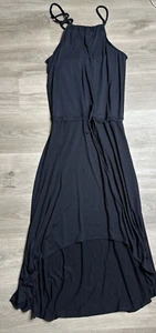 Athleta Novella Maxi Dress Women's Medium Hi Lo Midi Dress Black Strappy - Picture 1 of 14