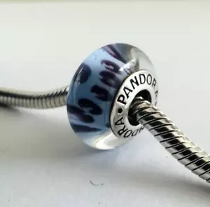 Authentic Pandora Sterling Silver Blue Python Murano Glass Charm 790945 ALE - Picture 1 of 4