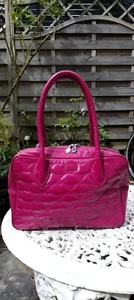 Lulu Guinness Raspberry Pink Patent Leather Quilted Lips Large Jenny Bag - Picture 1 of 24