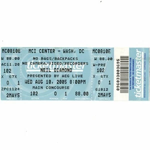 NEIL DIAMOND Full Concert Ticket Stub WASHINGTON DC 8.10.05 MCI CENTER Rare - Bild 1 von 1