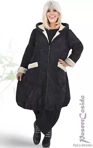 LAGENLOOK Cord Webpelz Mantel-Jacke schwarz 44 46 48 50 52 54 56 58 XL XXL XXXL - Bild 1 von 13