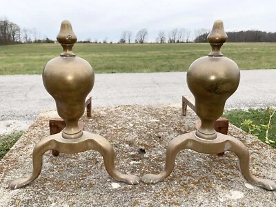 "Chimenea de hierro fundido vintage Christians de latón Andirons St. Louis, MO con patas de garra 13"" t" Foto 1 de 4