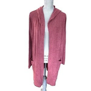 Barefoot Dreams Cozy Chic Ultra Lite Hooded Resort Cardi Size L Berry - Picture 1 of 13