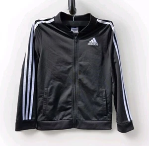 ADIDAS Girls XL 16 Black 3-Stripes Jacket Zip-up Tricot Track Gym Sports AP4472 - Picture 1 of 8