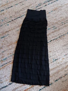 MAX STUDIO Black Tiered Horizontal Stripes Long Skirt Womens Medium (Ji) - Picture 1 of 5
