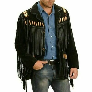 Abrigo Chaqueta Hombre American Western Gamuza Cuero Scully Flecos Estilo Vaquero - Imagen 1 de 5