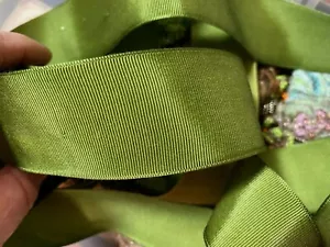 vintage rayon grosgrain 1940s trim 1.5" kiwi ribbon 1yd made in USA - Picture 1 of 4