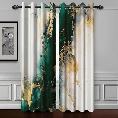 Green Gold Marble Blackout Curtains Modern Luxury Gold Texture 31Wx72H - Image 1 of 4