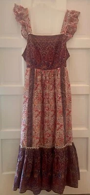 Haute Hippie Maxi Long Dress Festival Cottagecore Tiered Ruffle Boho Size 14 - Image 1 of 4