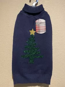 Ropa para mascotas árbol de Navidad azul marino perro suéter ropa talla mediana nuevo - Imagen 1 de 3