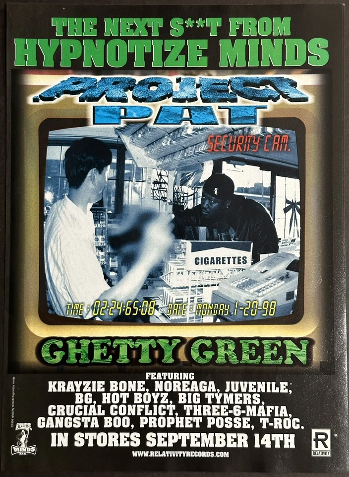 Póster promocional 8,5x11 OG Rap Project Pat Ghetty Green Three 6 Mafia Memphis 1999 Foto 1 de 1