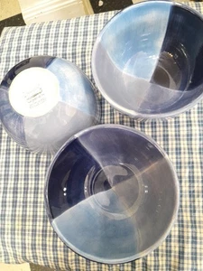 3 Quadrettini Deep Handpainted Cereal Bowls Blue Tones Tabletops Replacements - Picture 1 of 7