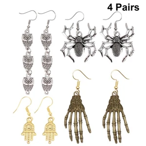 4 Pairs Halloween Earring Charms Ornaments Spooky Dangle Earrings - Picture 1 of 11